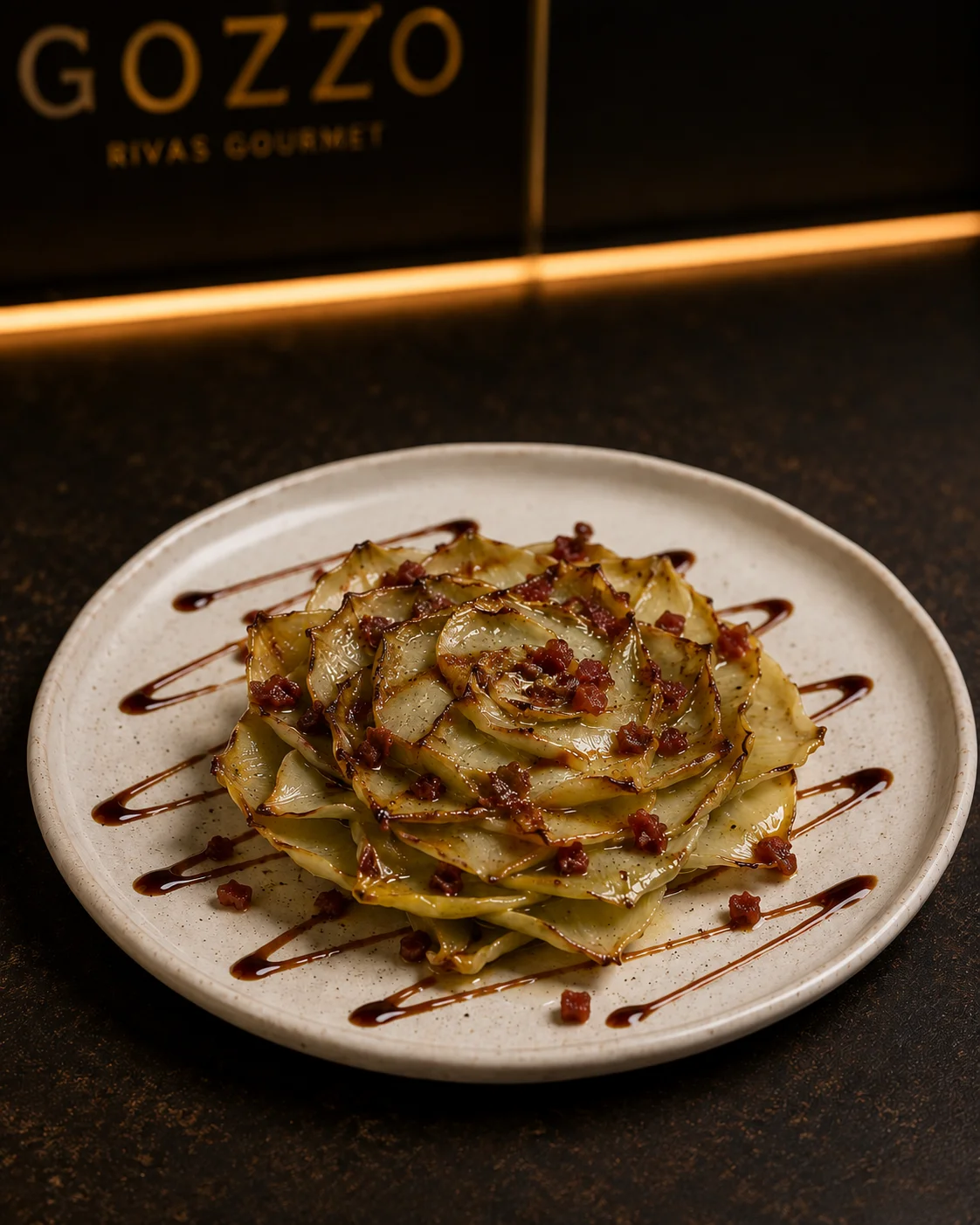 Alcachofa Confitada con Crunch de Ibérico